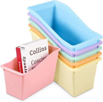 6 Pack Pastel Magazine Holder Book Bins for Classroom Durable Book Binder Organizer Stackable Plastic Magazine File Holder Folder Storage Caddy for School Office Library Home School Supplies