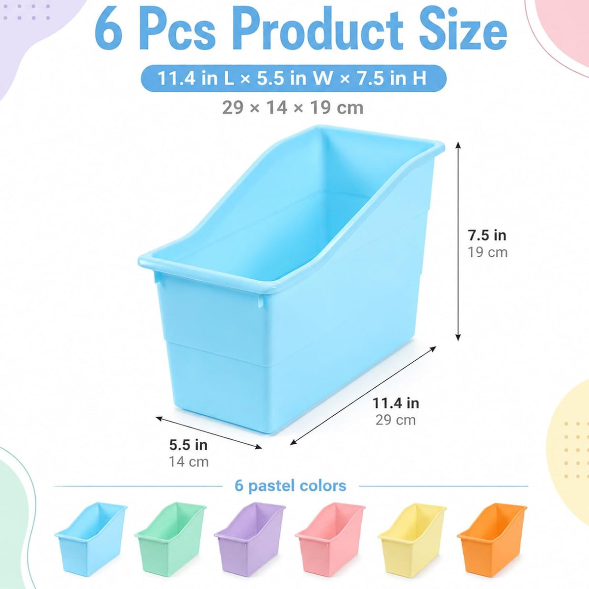 6 Pack Pastel Magazine Holder Book Bins for Classroom Durable Book Binder Organizer Stackable Plastic Magazine File Holder Folder Storage Caddy for School Office Library Home School Supplies