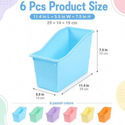 6 Pack Pastel Magazine Holder Book Bins for Classroom Durable Book Binder Organizer Stackable Plastic Magazine File Holder Folder Storage Caddy for School Office Library Home School Supplies
