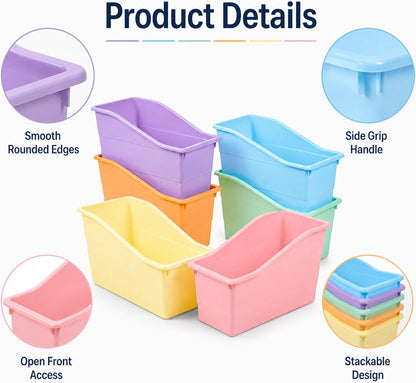 6 Pack Pastel Magazine Holder Book Bins for Classroom Durable Book Binder Organizer Stackable Plastic Magazine File Holder Folder Storage Caddy for School Office Library Home School Supplies