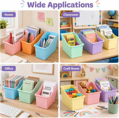 6 Pack Pastel Magazine Holder Book Bins for Classroom Durable Book Binder Organizer Stackable Plastic Magazine File Holder Folder Storage Caddy for School Office Library Home School Supplies