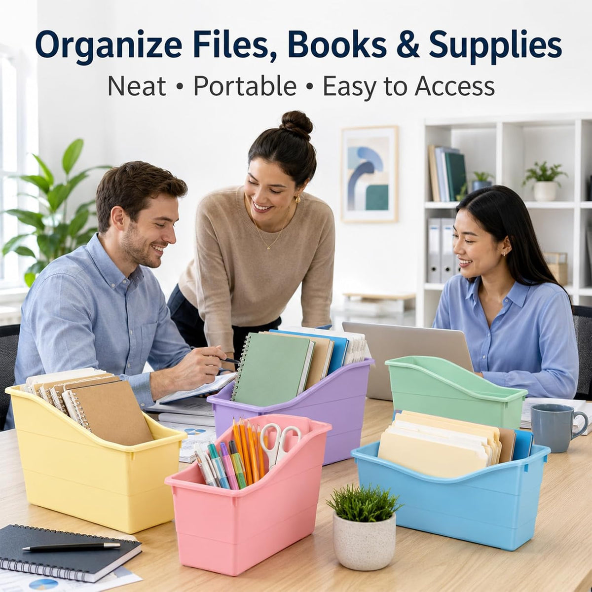 6 Pack Pastel Magazine Holder Book Bins for Classroom Durable Book Binder Organizer Stackable Plastic Magazine File Holder Folder Storage Caddy for School Office Library Home School Supplies