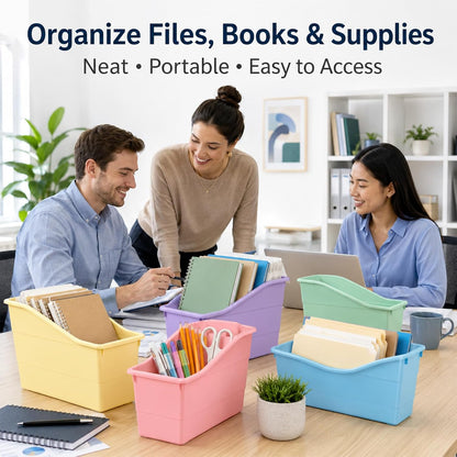 6 Pack Pastel Magazine Holder Book Bins for Classroom Durable Book Binder Organizer Stackable Plastic Magazine File Holder Folder Storage Caddy for School Office Library Home School Supplies