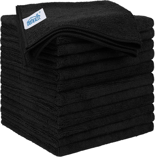 Black Microfiber Cleaning Cloth 12 Pack, 12.5 x 12.5 inch Microfiber Towels for Cars, Ultra Absorbent Car Washing Cloth, Lint Free Streak Free Cleaning Rags for Car, Kitchen, and Window