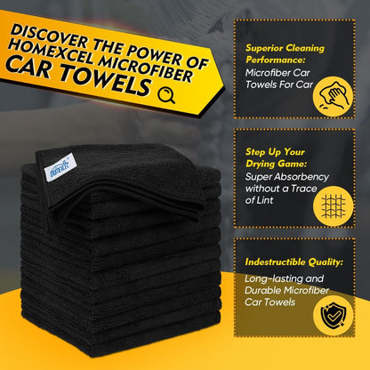 Black Microfiber Cleaning Cloth 12 Pack, 12.5 x 12.5 inch Microfiber Towels for Cars, Ultra Absorbent Car Washing Cloth, Lint Free Streak Free Cleaning Rags for Car, Kitchen, and Window