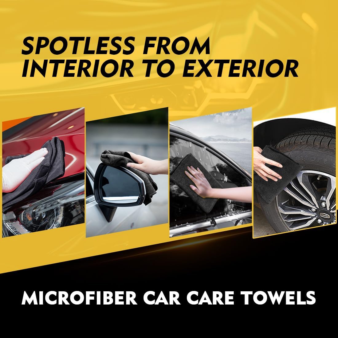 Black Microfiber Cleaning Cloth 12 Pack, 12.5 x 12.5 inch Microfiber Towels for Cars, Ultra Absorbent Car Washing Cloth, Lint Free Streak Free Cleaning Rags for Car, Kitchen, and Window