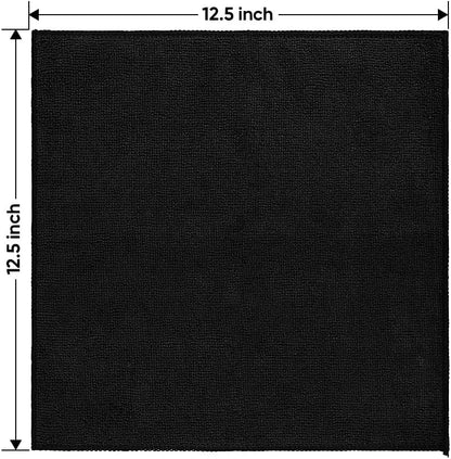 Black Microfiber Cleaning Cloth 12 Pack, 12.5 x 12.5 inch Microfiber Towels for Cars, Ultra Absorbent Car Washing Cloth, Lint Free Streak Free Cleaning Rags for Car, Kitchen, and Window