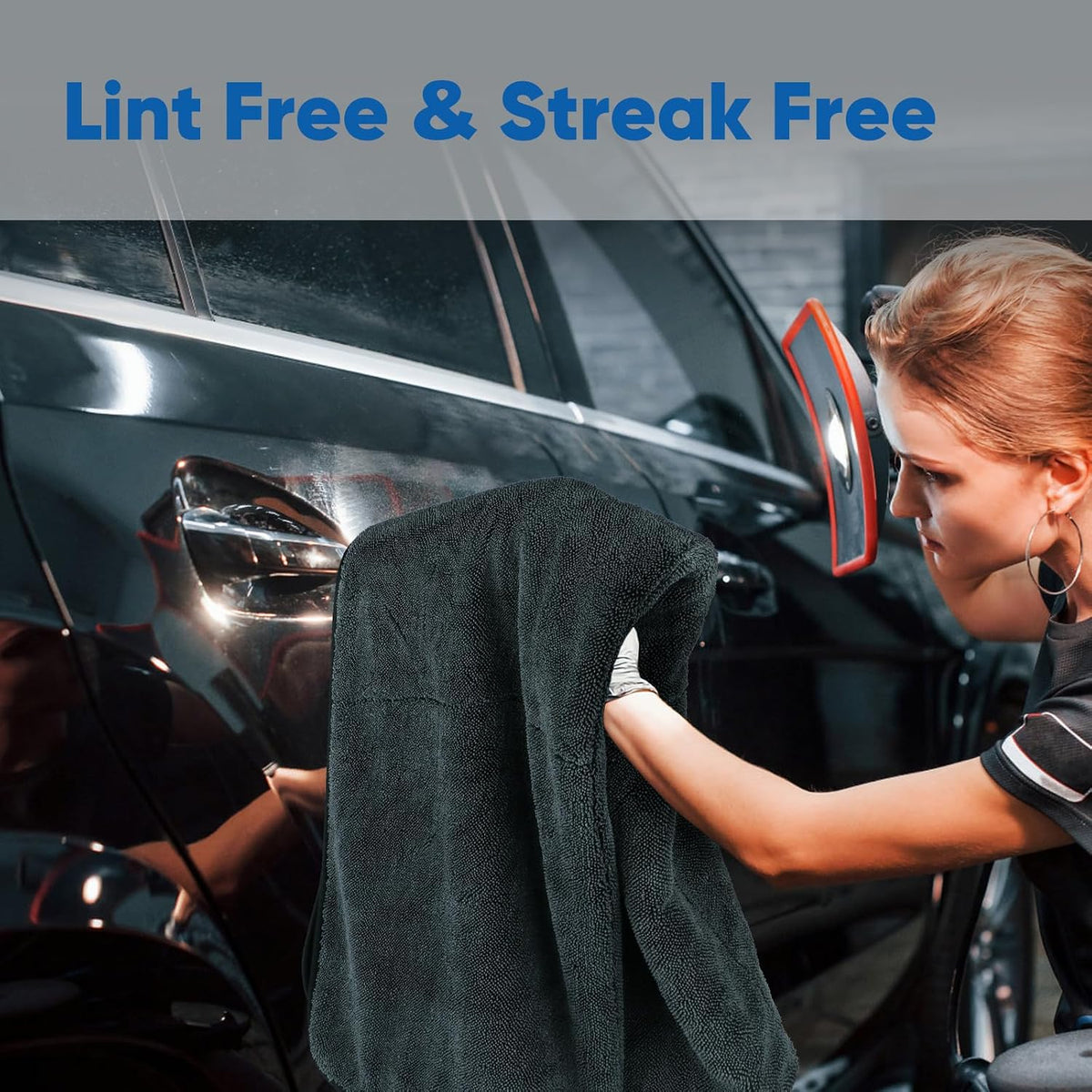 Black Microfiber Cleaning Cloth 12 Pack, 12.5 x 12.5 inch Microfiber Towels for Cars, Ultra Absorbent Car Washing Cloth, Lint Free Streak Free Cleaning Rags for Car, Kitchen, and Window