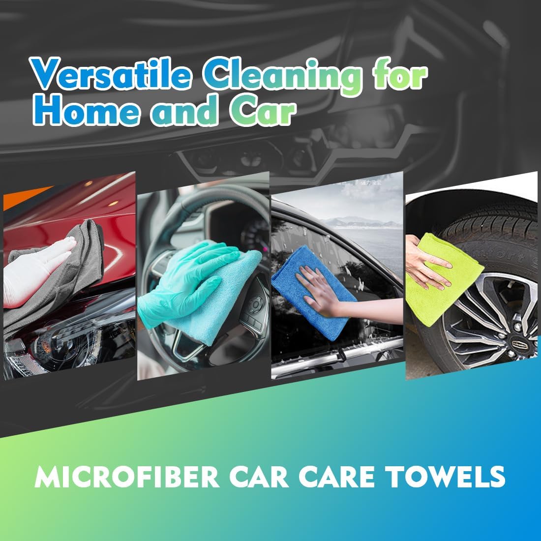 Black Microfiber Cleaning Cloth 12 Pack, 12.5 x 12.5 inch Microfiber Towels for Cars, Ultra Absorbent Car Washing Cloth, Lint Free Streak Free Cleaning Rags for Car, Kitchen, and Window