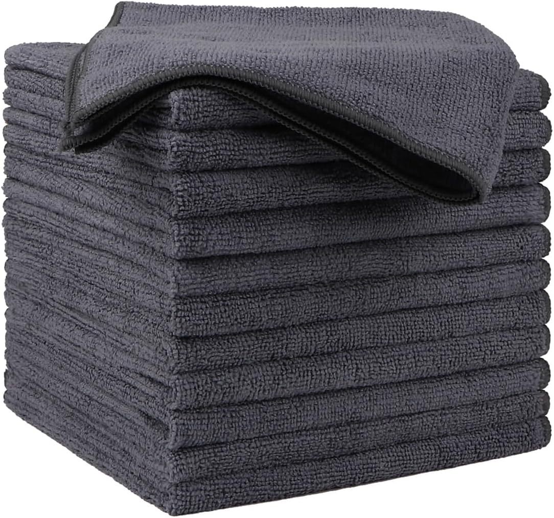 Black Microfiber Cleaning Cloth 12 Pack, 12.5 x 12.5 inch Microfiber Towels for Cars, Ultra Absorbent Car Washing Cloth, Lint Free Streak Free Cleaning Rags for Car, Kitchen, and Window