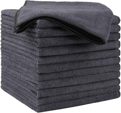 Black Microfiber Cleaning Cloth 12 Pack, 12.5 x 12.5 inch Microfiber Towels for Cars, Ultra Absorbent Car Washing Cloth, Lint Free Streak Free Cleaning Rags for Car, Kitchen, and Window