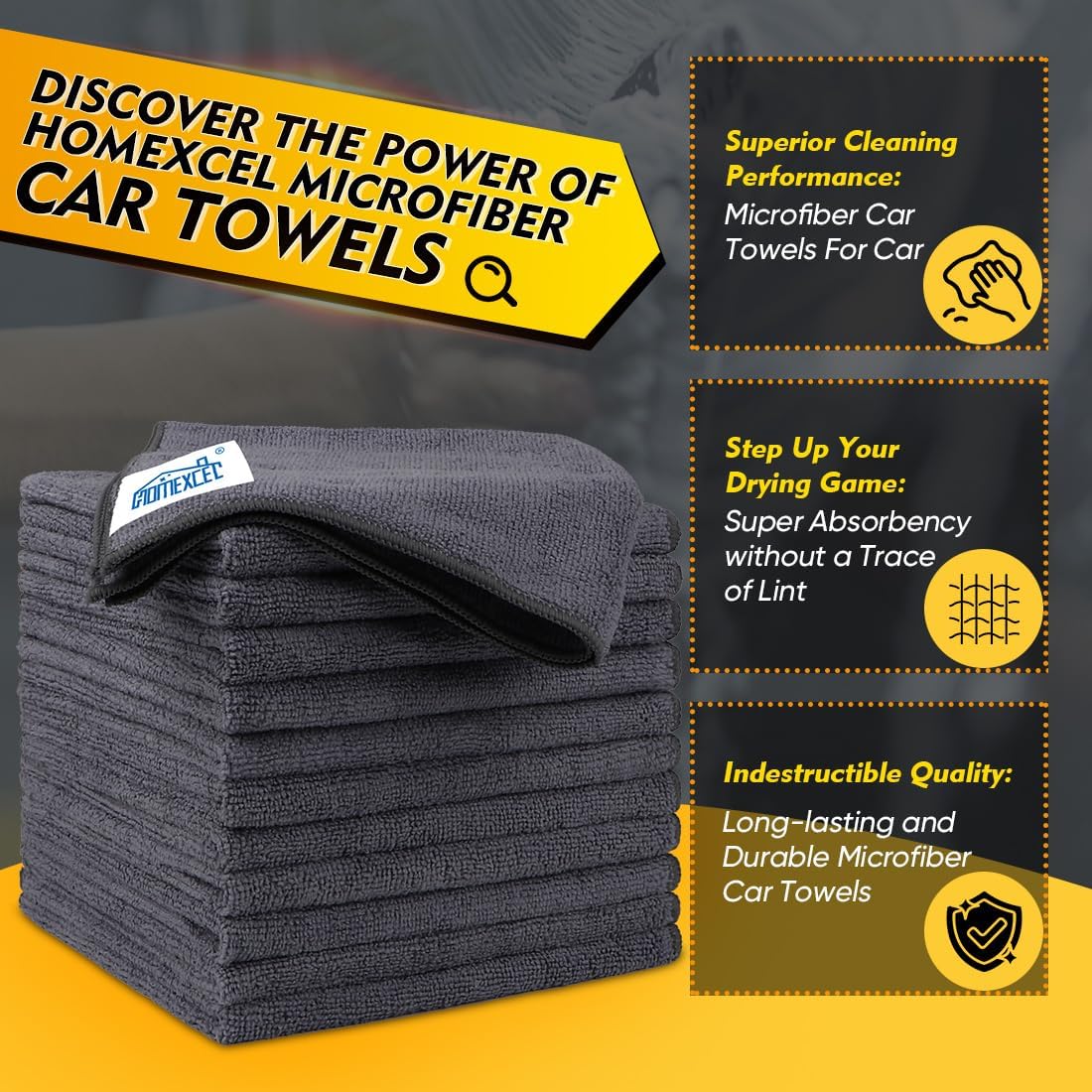 Black Microfiber Cleaning Cloth 12 Pack, 12.5 x 12.5 inch Microfiber Towels for Cars, Ultra Absorbent Car Washing Cloth, Lint Free Streak Free Cleaning Rags for Car, Kitchen, and Window
