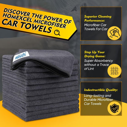 Black Microfiber Cleaning Cloth 12 Pack, 12.5 x 12.5 inch Microfiber Towels for Cars, Ultra Absorbent Car Washing Cloth, Lint Free Streak Free Cleaning Rags for Car, Kitchen, and Window