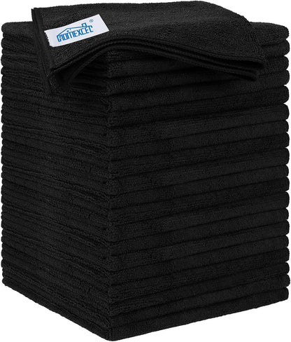 Black Microfiber Cleaning Cloth 12 Pack, 12.5 x 12.5 inch Microfiber Towels for Cars, Ultra Absorbent Car Washing Cloth, Lint Free Streak Free Cleaning Rags for Car, Kitchen, and Window