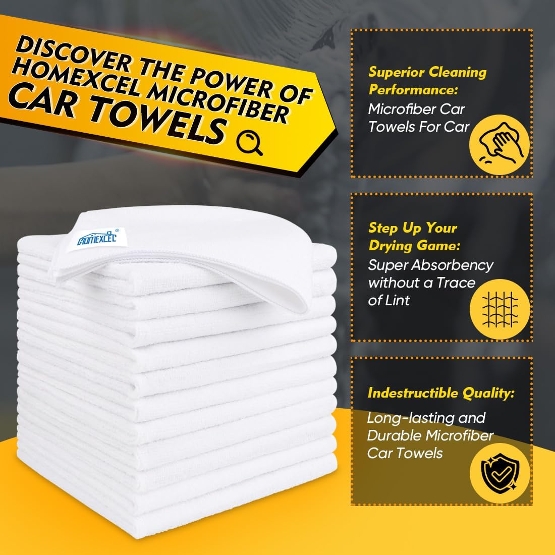 Black Microfiber Cleaning Cloth 12 Pack, 12.5 x 12.5 inch Microfiber Towels for Cars, Ultra Absorbent Car Washing Cloth, Lint Free Streak Free Cleaning Rags for Car, Kitchen, and Window