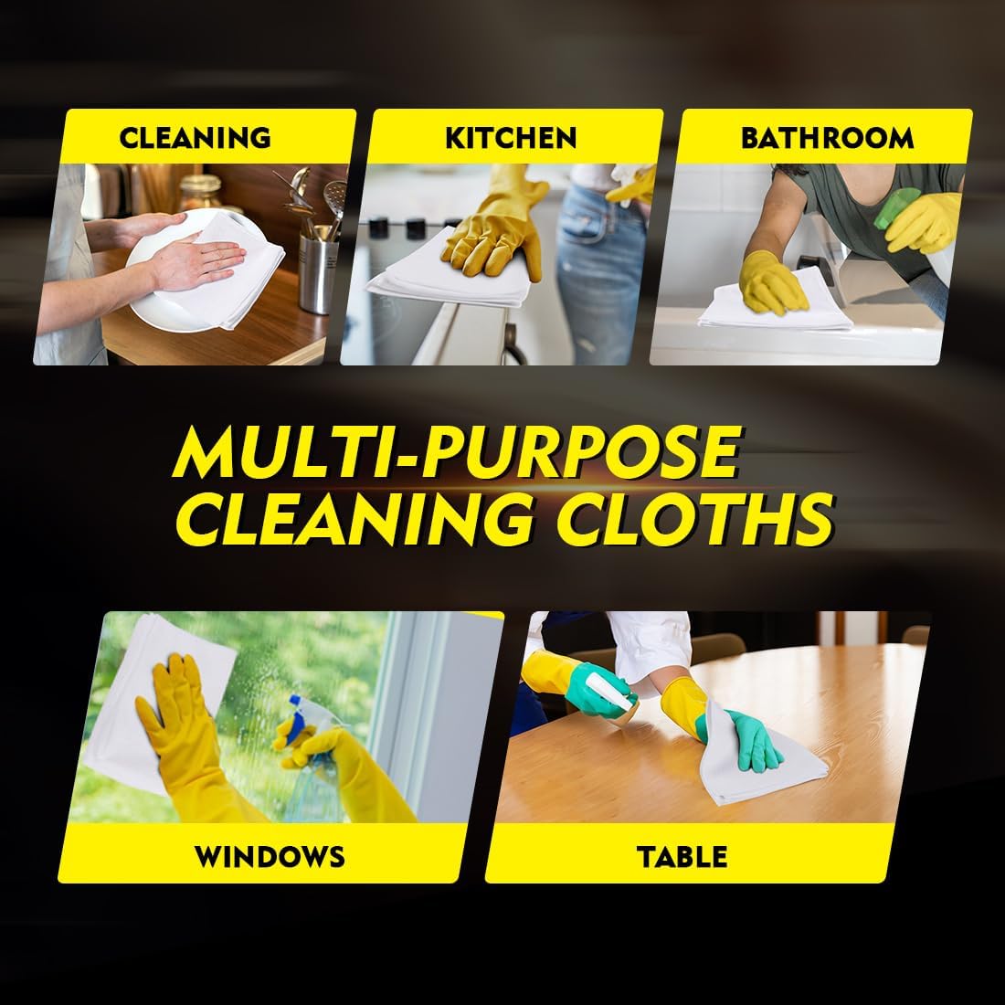 Black Microfiber Cleaning Cloth 12 Pack, 12.5 x 12.5 inch Microfiber Towels for Cars, Ultra Absorbent Car Washing Cloth, Lint Free Streak Free Cleaning Rags for Car, Kitchen, and Window