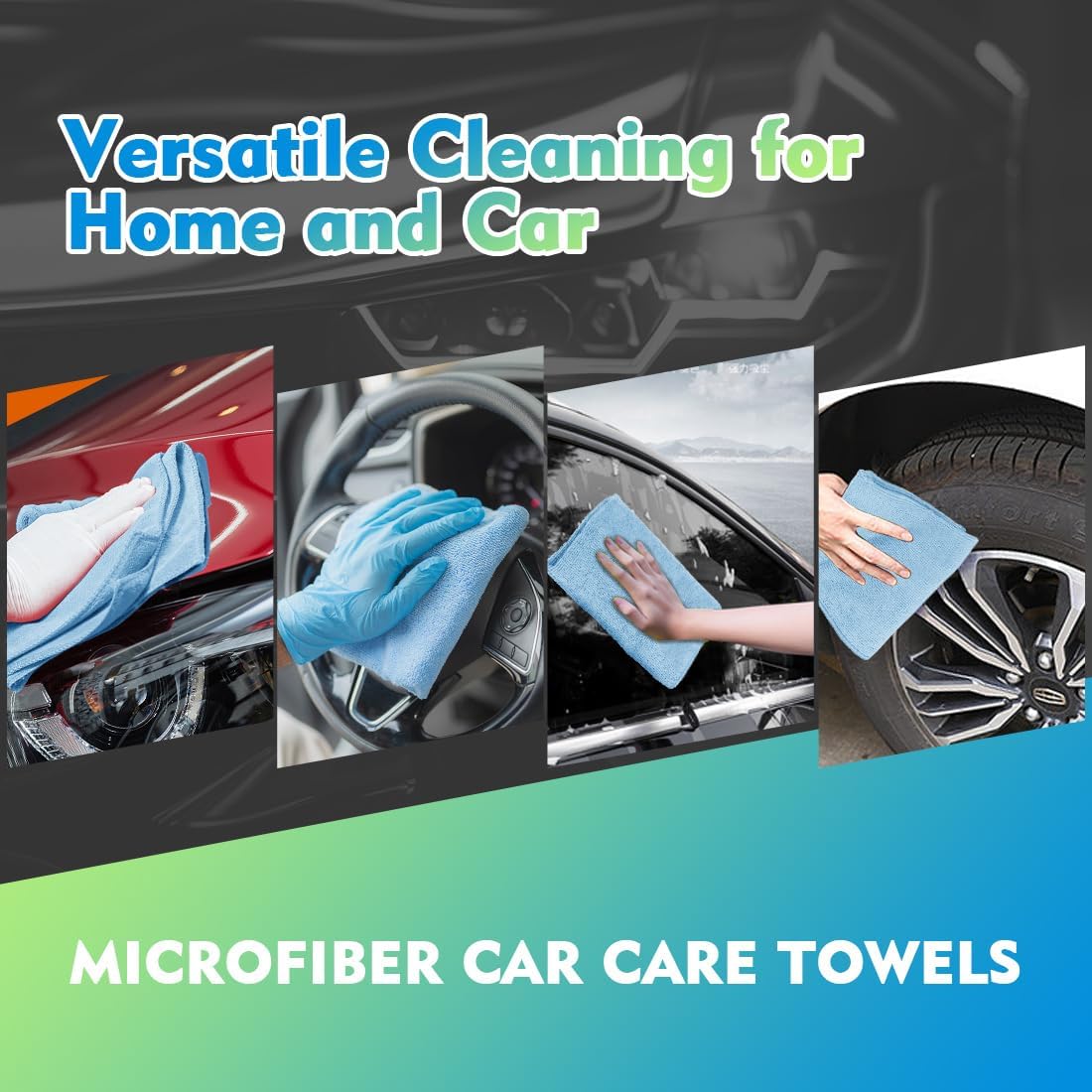 Black Microfiber Cleaning Cloth 12 Pack, 12.5 x 12.5 inch Microfiber Towels for Cars, Ultra Absorbent Car Washing Cloth, Lint Free Streak Free Cleaning Rags for Car, Kitchen, and Window