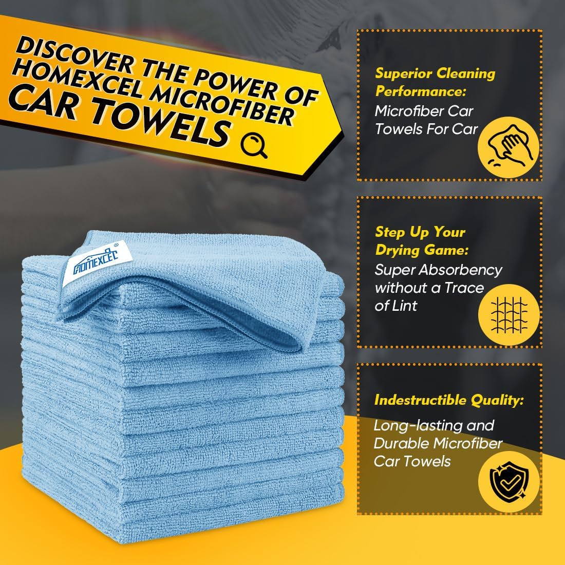 Black Microfiber Cleaning Cloth 12 Pack, 12.5 x 12.5 inch Microfiber Towels for Cars, Ultra Absorbent Car Washing Cloth, Lint Free Streak Free Cleaning Rags for Car, Kitchen, and Window