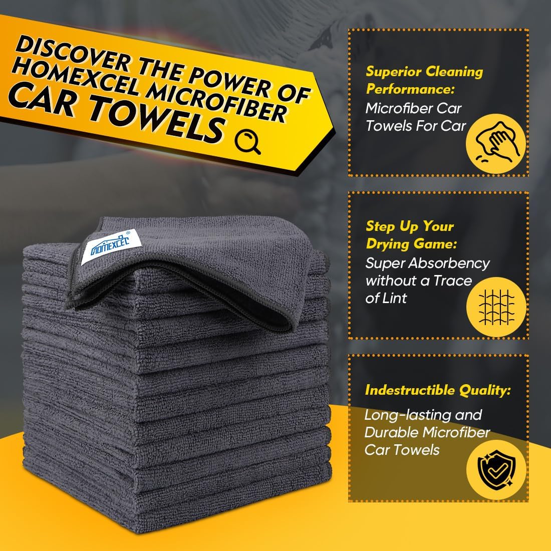 Black Microfiber Cleaning Cloth 12 Pack, 12.5 x 12.5 inch Microfiber Towels for Cars, Ultra Absorbent Car Washing Cloth, Lint Free Streak Free Cleaning Rags for Car, Kitchen, and Window