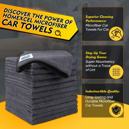 Black Microfiber Cleaning Cloth 12 Pack, 12.5 x 12.5 inch Microfiber Towels for Cars, Ultra Absorbent Car Washing Cloth, Lint Free Streak Free Cleaning Rags for Car, Kitchen, and Window