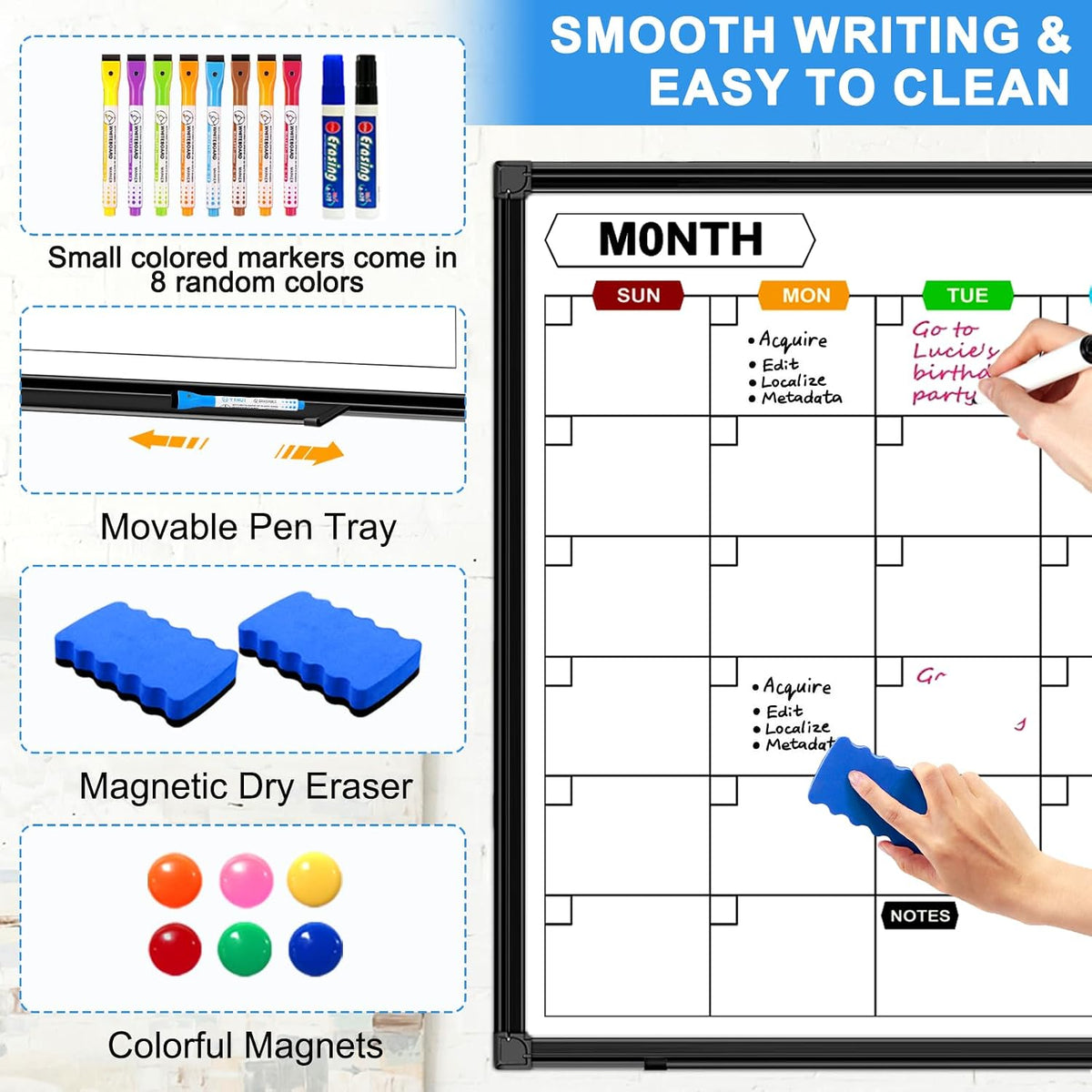 Dry Erase Calendar Whiteboard for Wall 36" x 24"