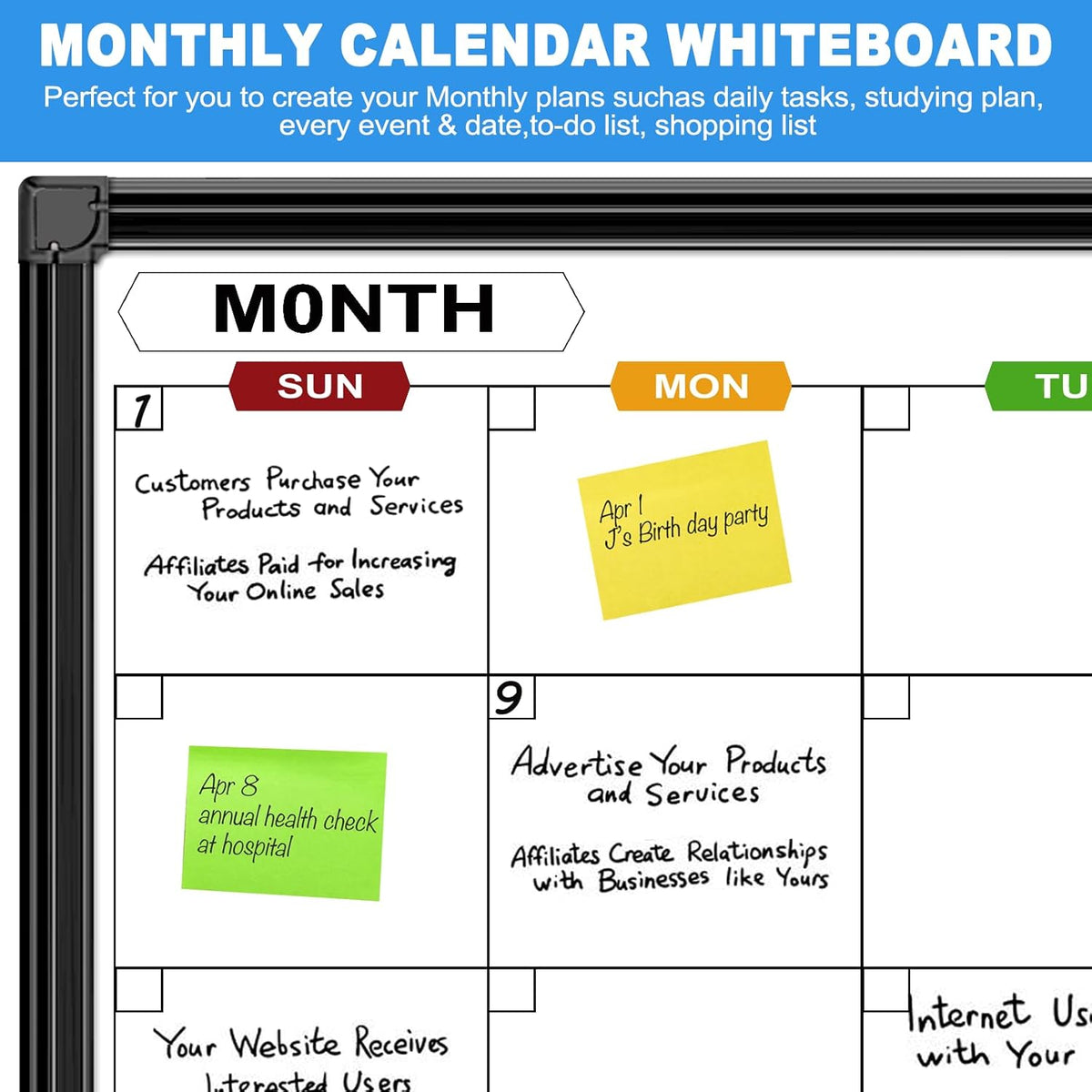 Dry Erase Calendar Whiteboard for Wall 36" x 24"