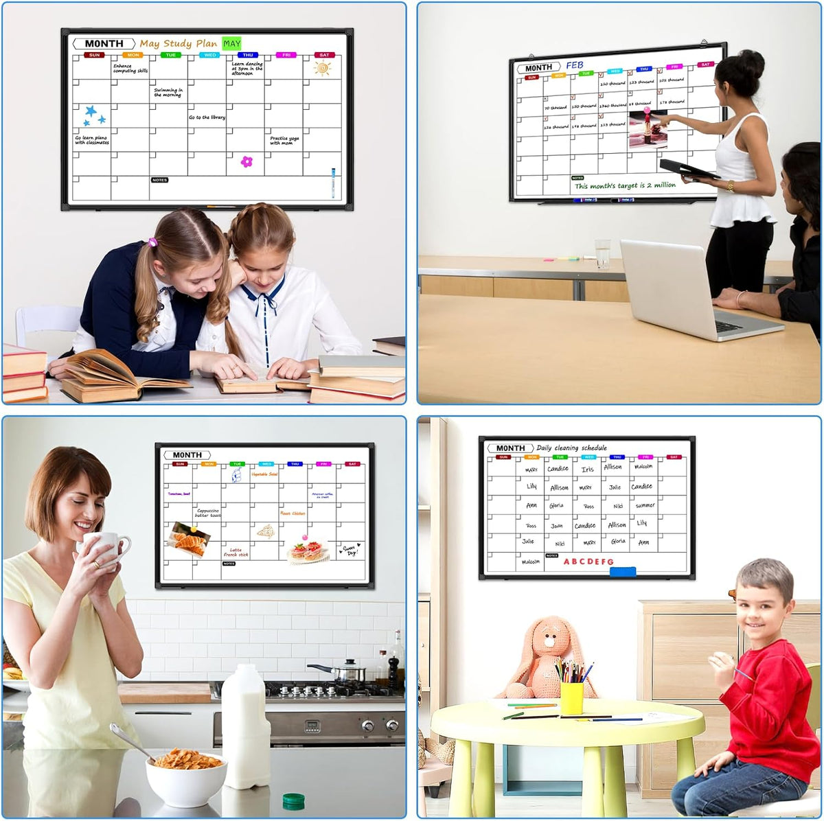 Dry Erase Calendar Whiteboard for Wall 36" x 24"