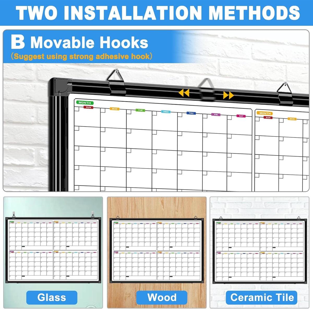 Dry Erase Calendar Whiteboard for Wall 36" x 24"
