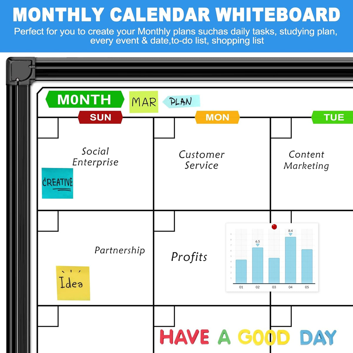 Dry Erase Calendar Whiteboard for Wall 36" x 24"