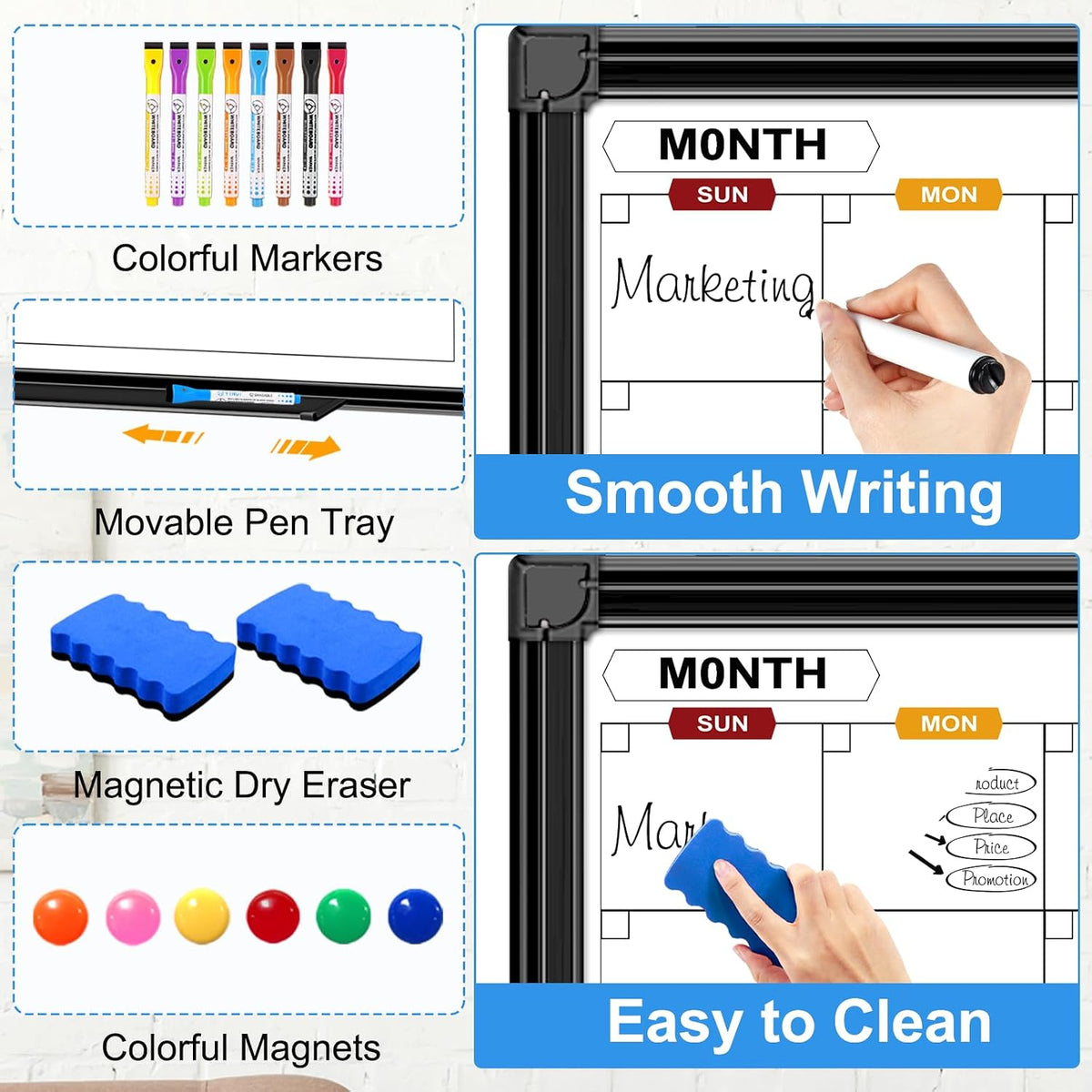 Dry Erase Calendar Whiteboard for Wall 36" x 24"