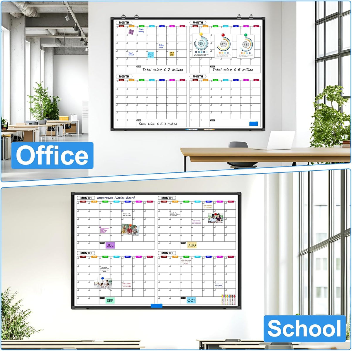 Dry Erase Calendar Whiteboard for Wall 36" x 24"
