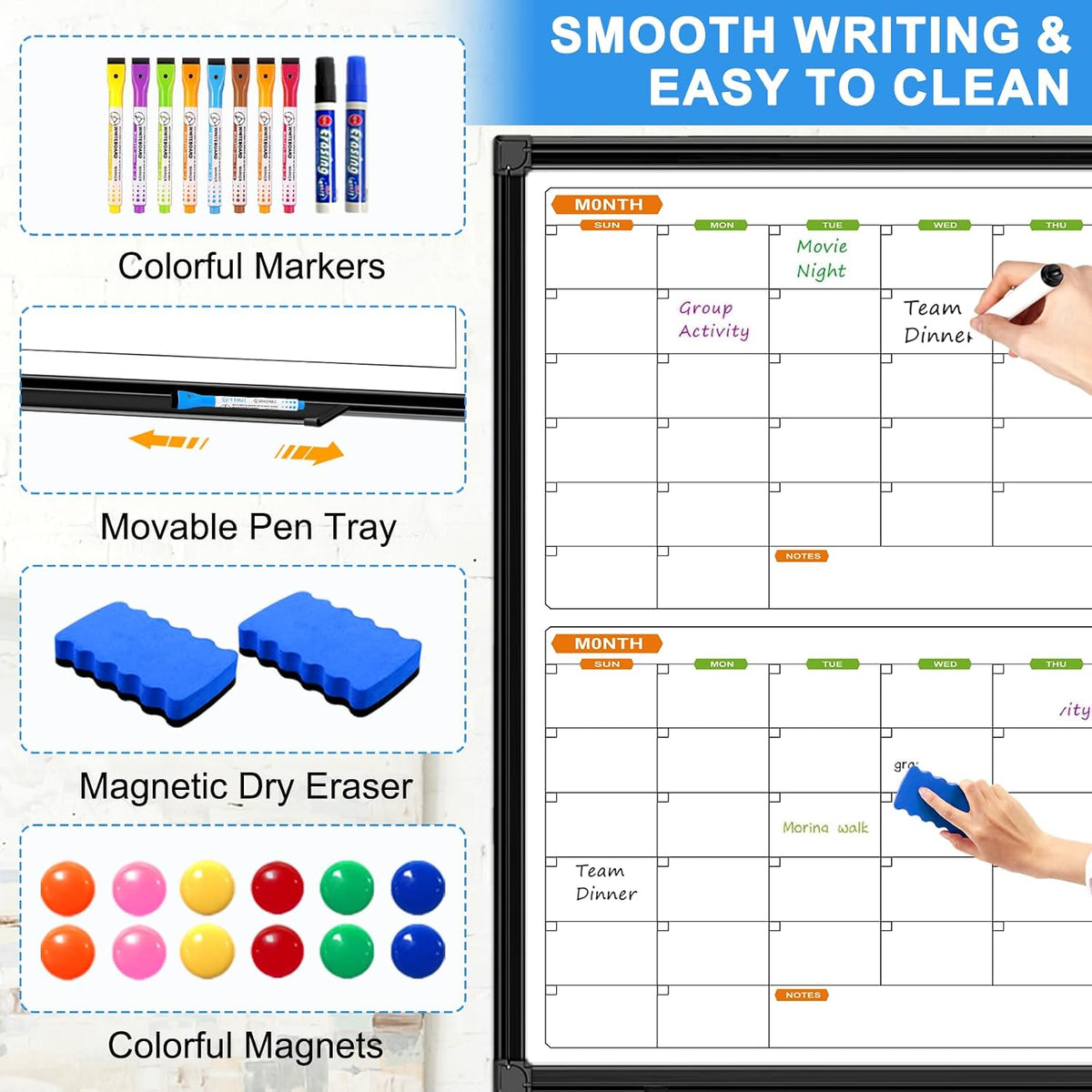 Dry Erase Calendar Whiteboard for Wall 36" x 24"