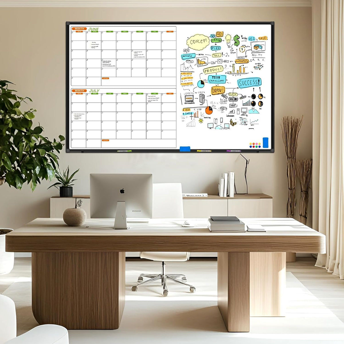 Dry Erase Calendar Whiteboard for Wall 36" x 24"