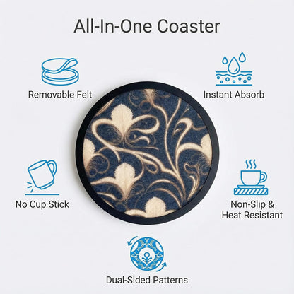 Absorbent Coasters for Drinks with Holder - 6packs, Silicone Coaster with Soft Felt Insert, Black (Coasters with Holder, Black)
