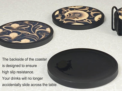 Absorbent Coasters for Drinks with Holder - 6packs, Silicone Coaster with Soft Felt Insert, Black (Coasters with Holder, Black)