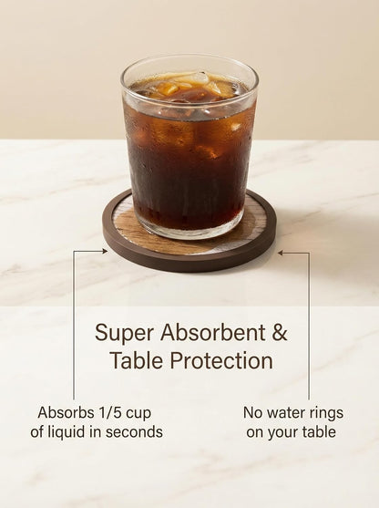Absorbent Coasters for Drinks with Holder - 6packs, Silicone Coaster with Soft Felt Insert, Black (Coasters with Holder, Black)