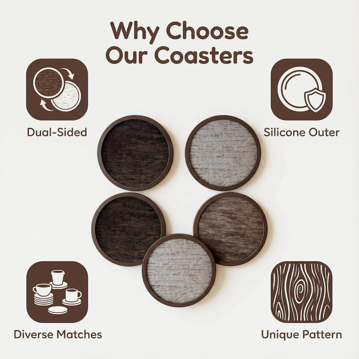 Absorbent Coasters for Drinks with Holder - 6packs, Silicone Coaster with Soft Felt Insert, Black (Coasters with Holder, Black)