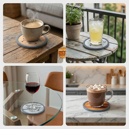 Absorbent Coasters for Drinks with Holder - 6packs, Silicone Coaster with Soft Felt Insert, Black (Coasters with Holder, Black)