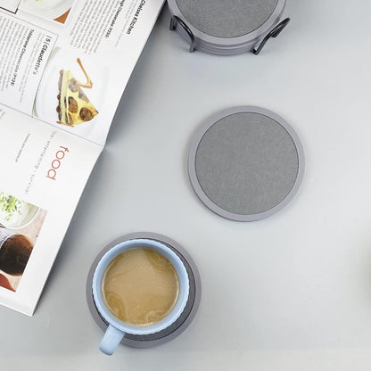 Absorbent Coasters for Drinks with Holder - 6packs, Silicone Coaster with Soft Felt Insert, Black (Coasters with Holder, Black)