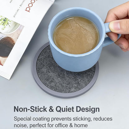 Absorbent Coasters for Drinks with Holder - 6packs, Silicone Coaster with Soft Felt Insert, Black (Coasters with Holder, Black)