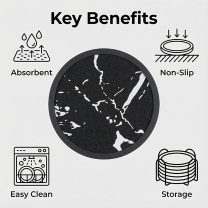 Absorbent Coasters for Drinks with Holder - 6packs, Silicone Coaster with Soft Felt Insert, Black (Coasters with Holder, Black)