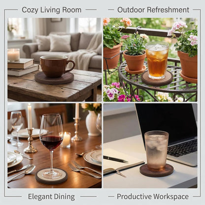 Absorbent Coasters for Drinks with Holder - 6packs, Silicone Coaster with Soft Felt Insert, Black (Coasters with Holder, Black)