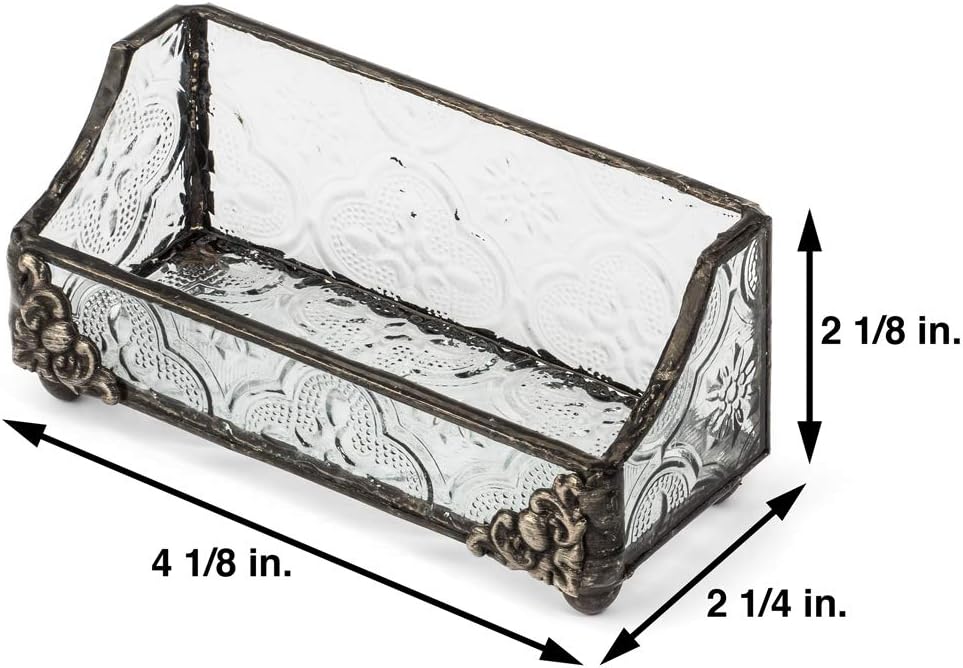 J Devlin Stained Glass Business Card Holder, Vintage Glass Desk Display