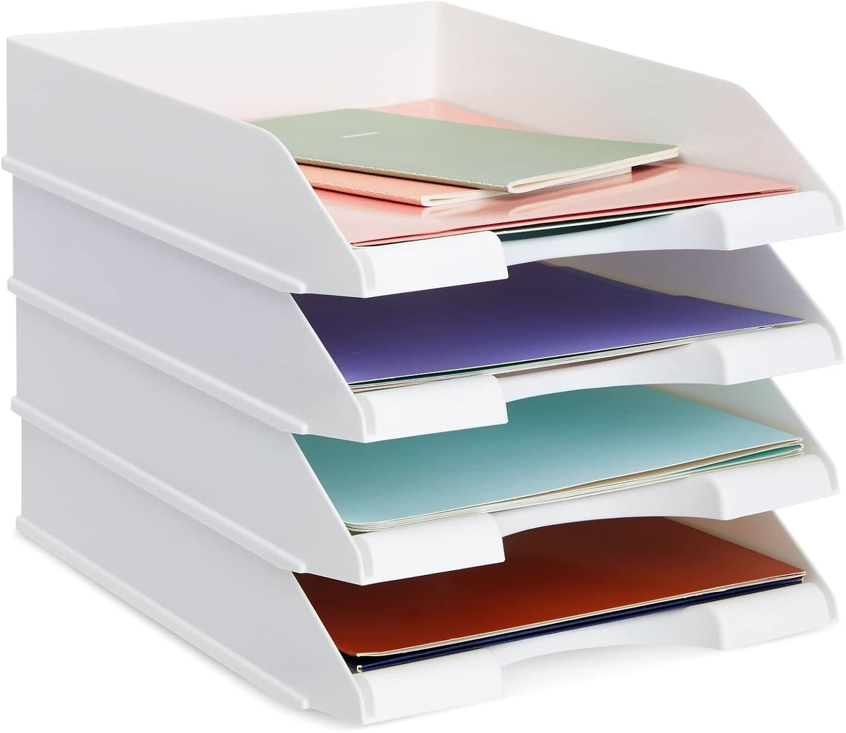 Rectangular Letter Trays - Paper Trays for Classroom - Desktop Paper Organizer & File Holder - Document Organizer for Desk Storage - Pack of 4, White, 10 x 13.5 x 2.5 in
