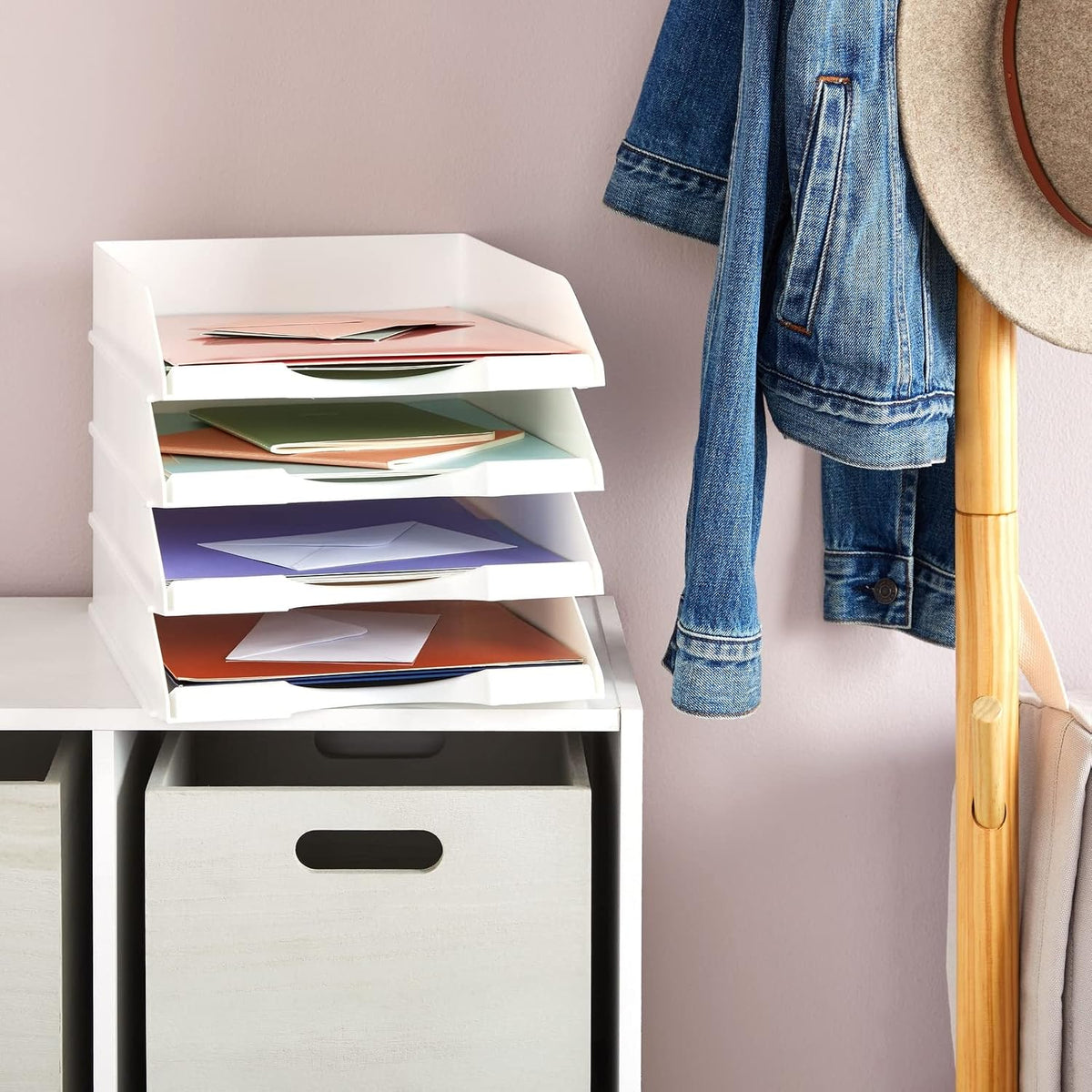 Rectangular Letter Trays - Paper Trays for Classroom - Desktop Paper Organizer & File Holder - Document Organizer for Desk Storage - Pack of 4, White, 10 x 13.5 x 2.5 in