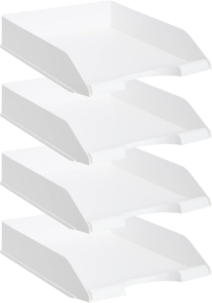 Rectangular Letter Trays - Paper Trays for Classroom - Desktop Paper Organizer & File Holder - Document Organizer for Desk Storage - Pack of 4, White, 10 x 13.5 x 2.5 in