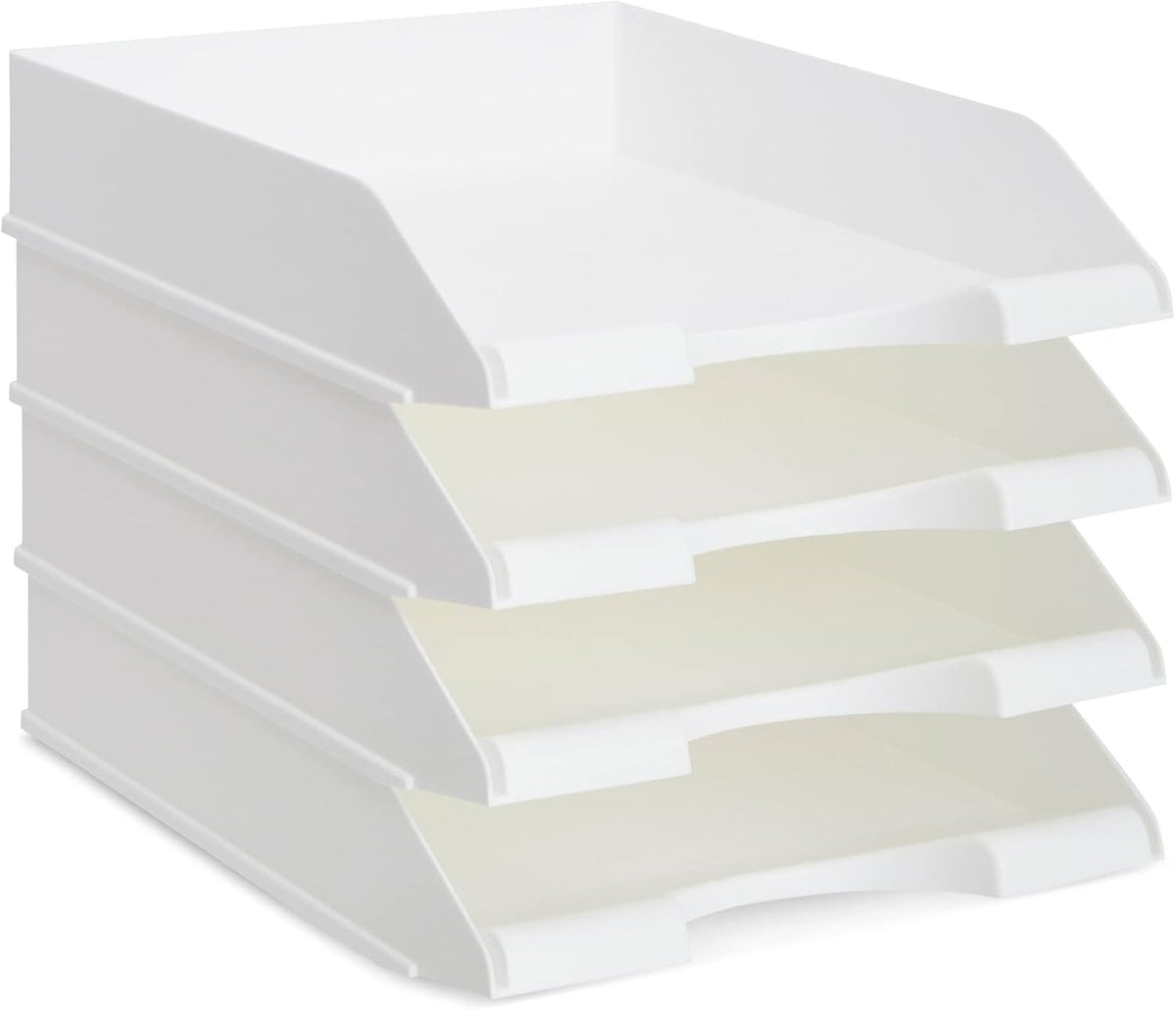 Rectangular Letter Trays - Paper Trays for Classroom - Desktop Paper Organizer & File Holder - Document Organizer for Desk Storage - Pack of 4, White, 10 x 13.5 x 2.5 in