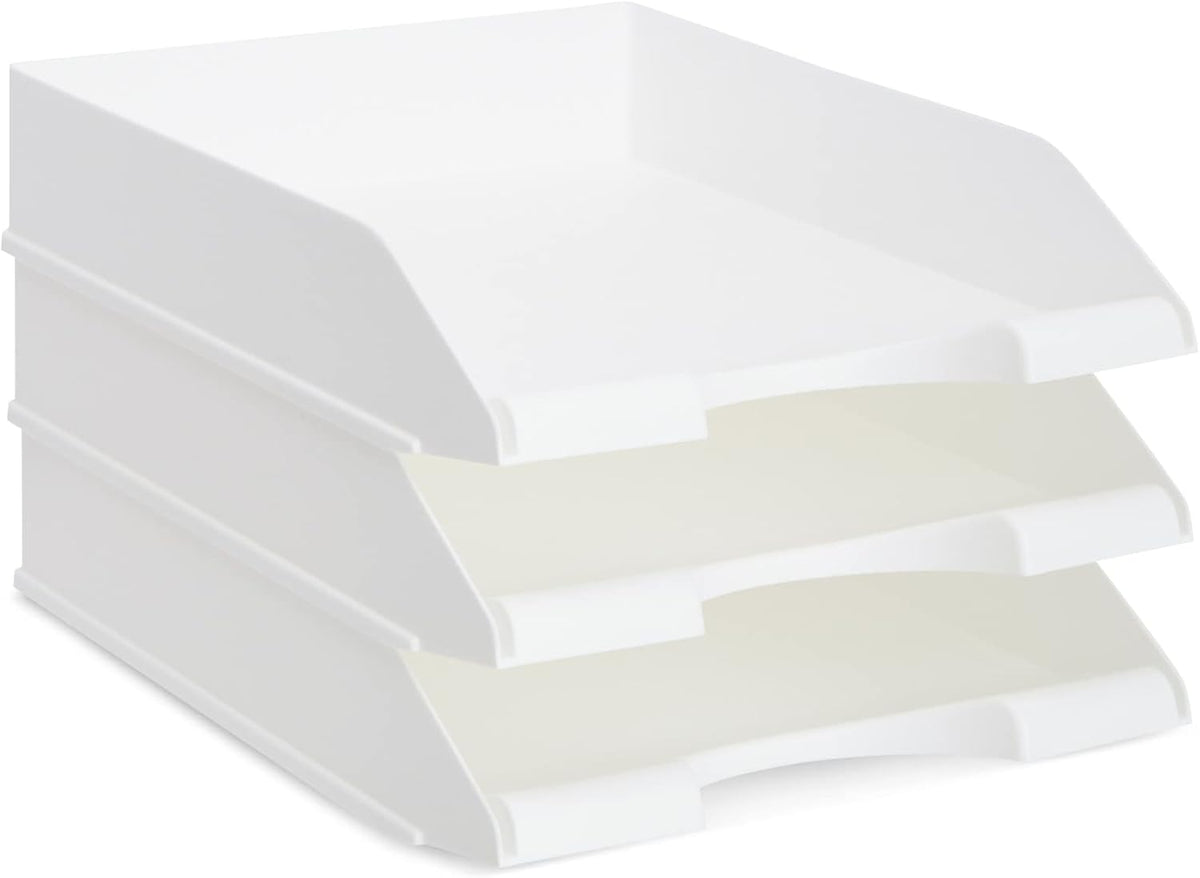 Rectangular Letter Trays - Paper Trays for Classroom - Desktop Paper Organizer & File Holder - Document Organizer for Desk Storage - Pack of 4, White, 10 x 13.5 x 2.5 in