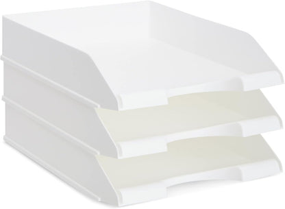 Rectangular Letter Trays - Paper Trays for Classroom - Desktop Paper Organizer & File Holder - Document Organizer for Desk Storage - Pack of 4, White, 10 x 13.5 x 2.5 in