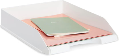 Rectangular Letter Trays - Paper Trays for Classroom - Desktop Paper Organizer & File Holder - Document Organizer for Desk Storage - Pack of 4, White, 10 x 13.5 x 2.5 in